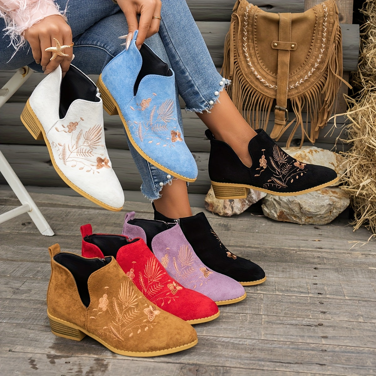 Warren | Embroidered Ankle Boots