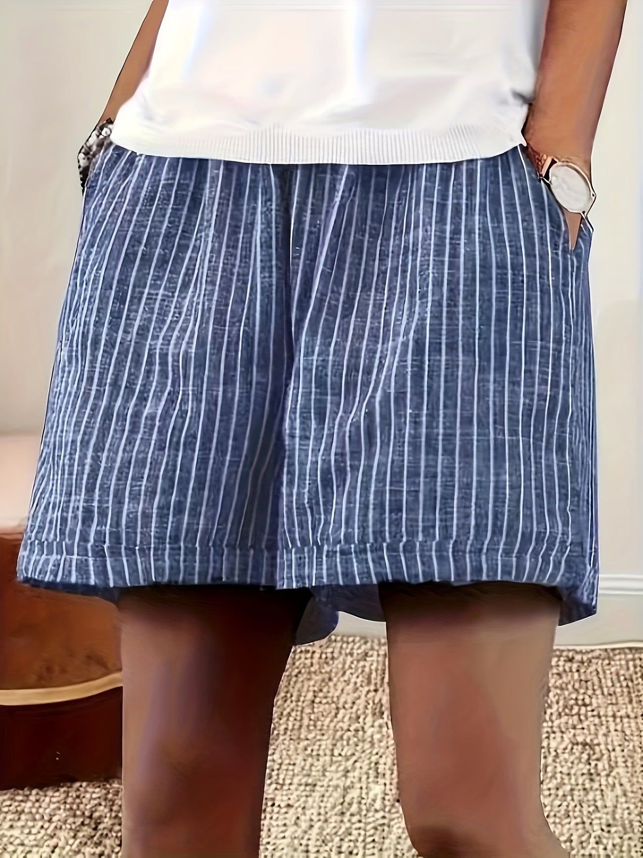 Callista | Striped Wide Leg Elastic Waist Shorts