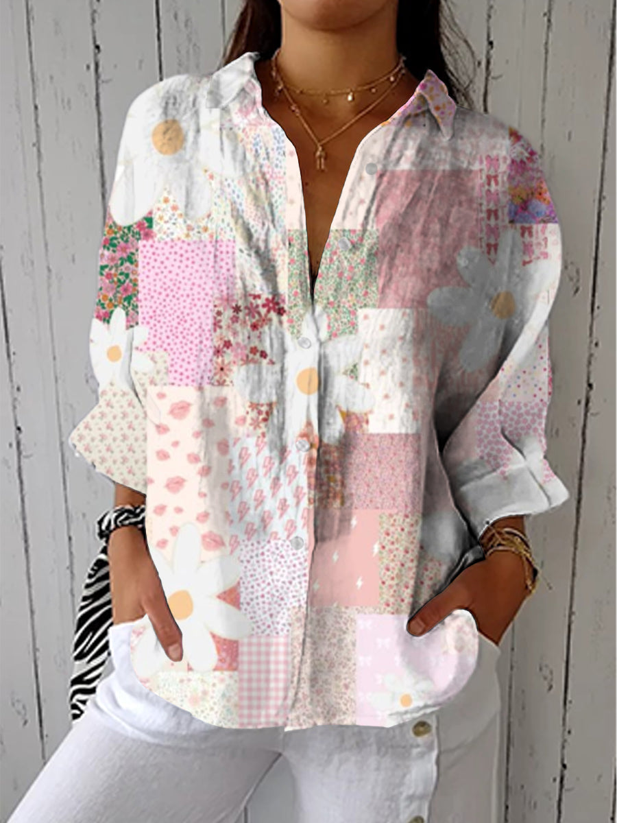 Cheryl | Stylish Patchwork Button Blouse