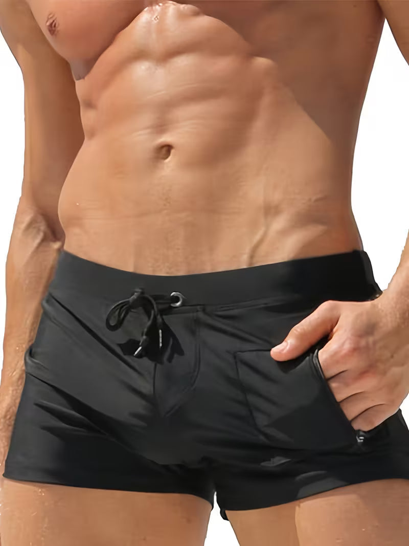 Warren | Trendy Zipper Boxer Swim Trunks