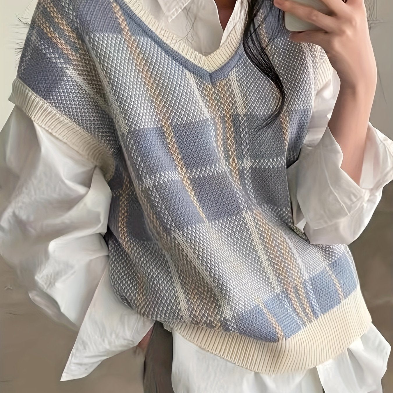 Diana | Argyle V-Neck Sweater Vest