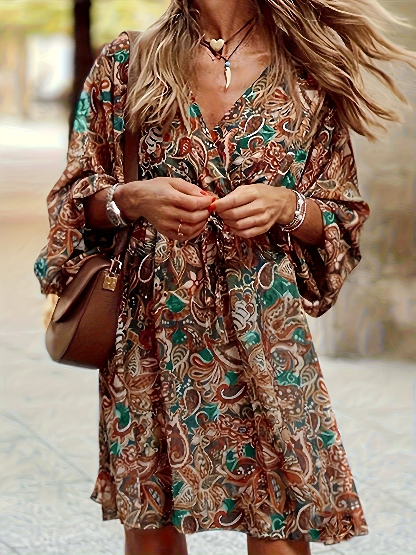 Odette | Bohemian Print V-Neck Dress