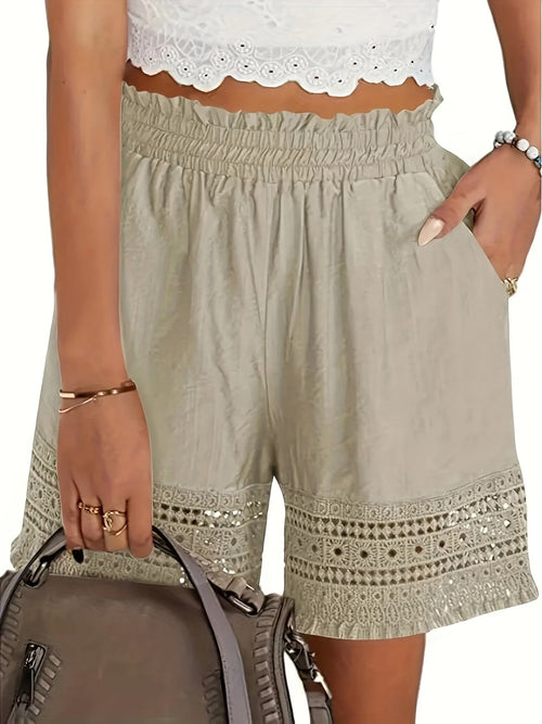 Chloette | Elegant Lace Trim Slant Pocket Shorts