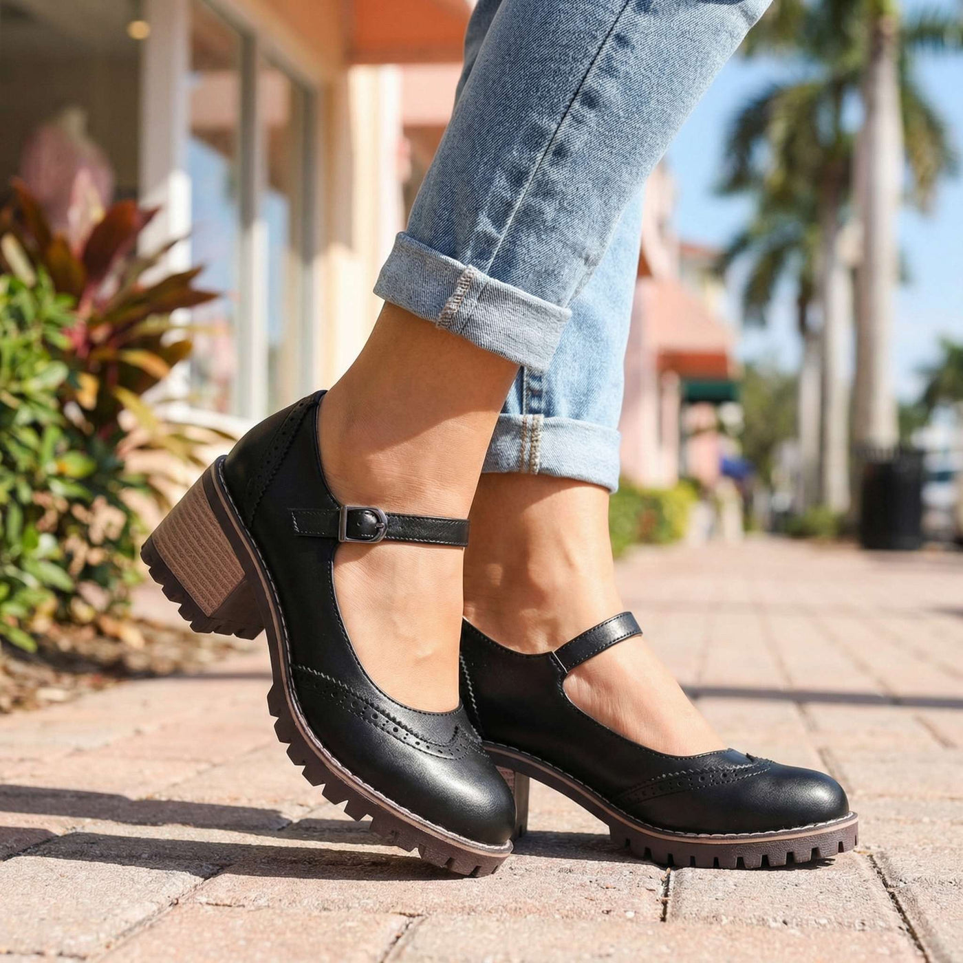 Warren | Classic T-Strap Close Toe Heels