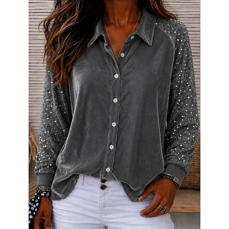 Warren | Sparkle-Sleeve Button-Up Shirt