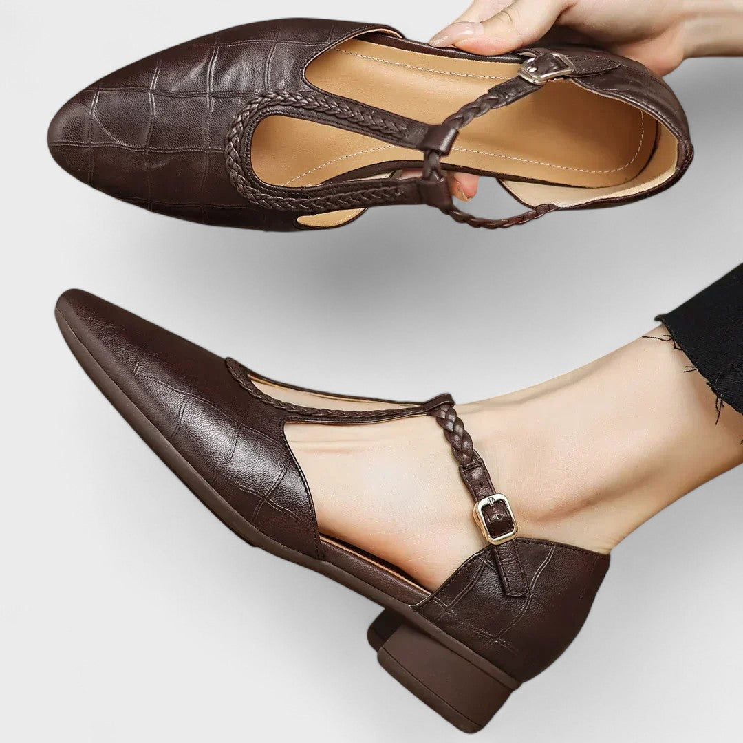 Caitlin | Classic Braided T-Bar Block Heel Shoes