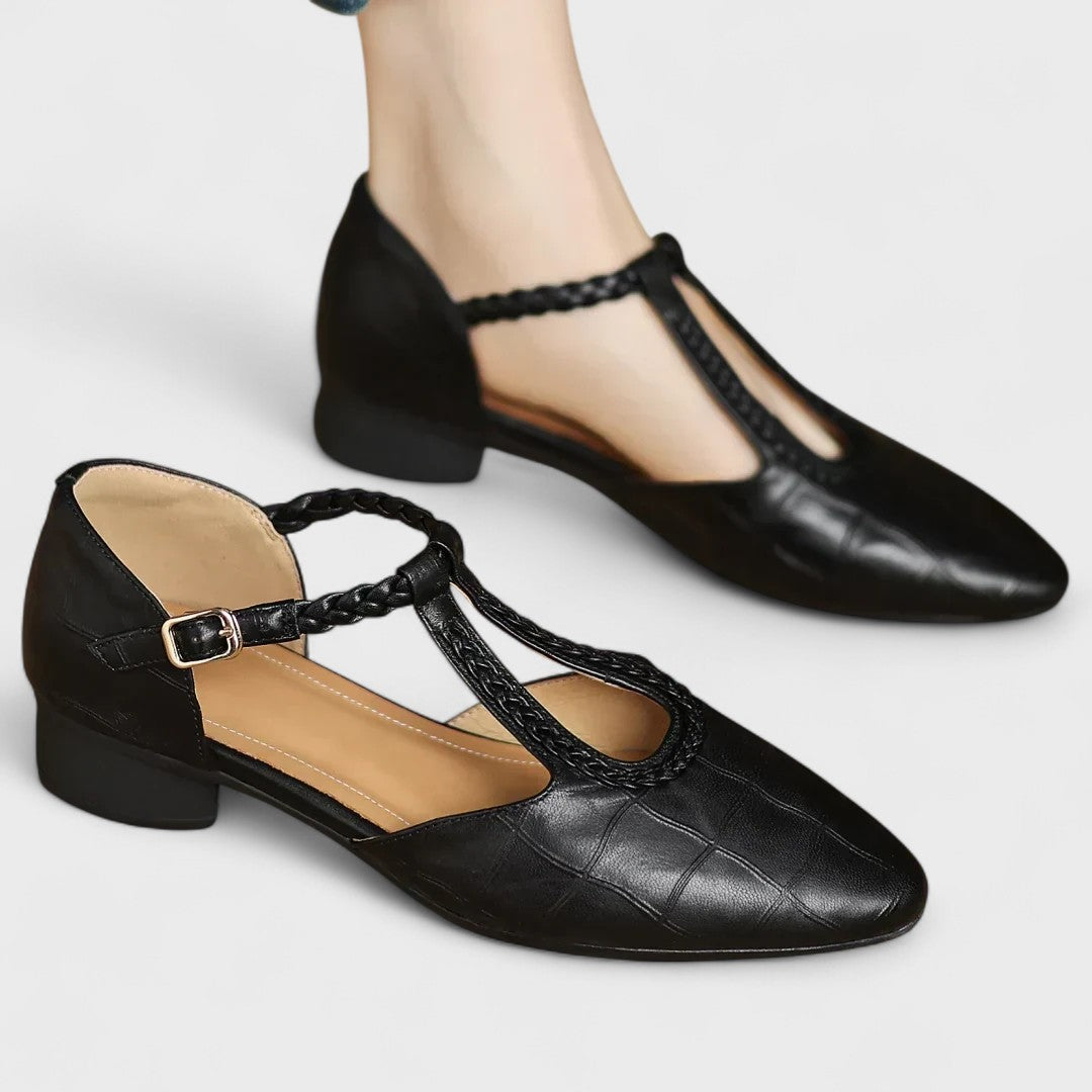 Caitlin | Classic Braided T-Bar Block Heel Shoes