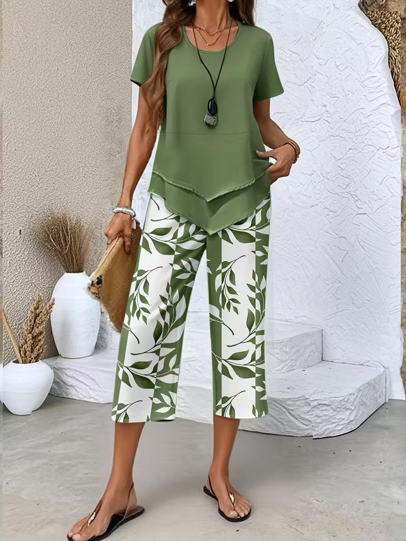 Warren | Casual Leaf Print Two Piece Set