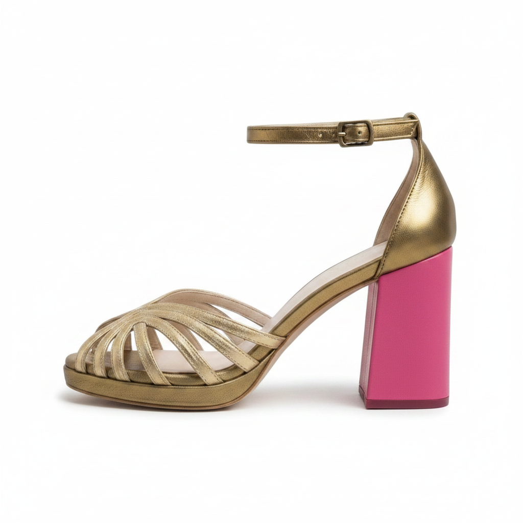 Warren | Block Heel Sandals in Gold