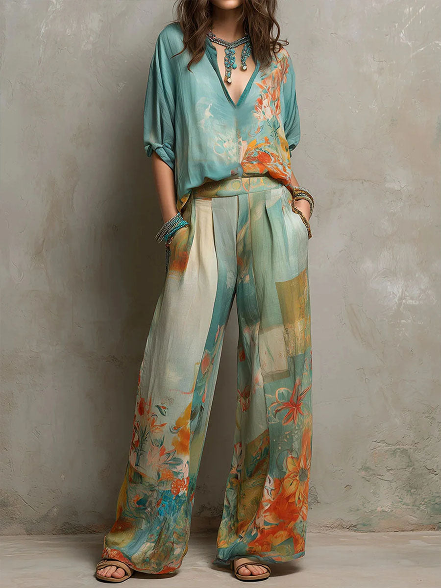 Warren | Floral Wide-Leg Two-Piece Set