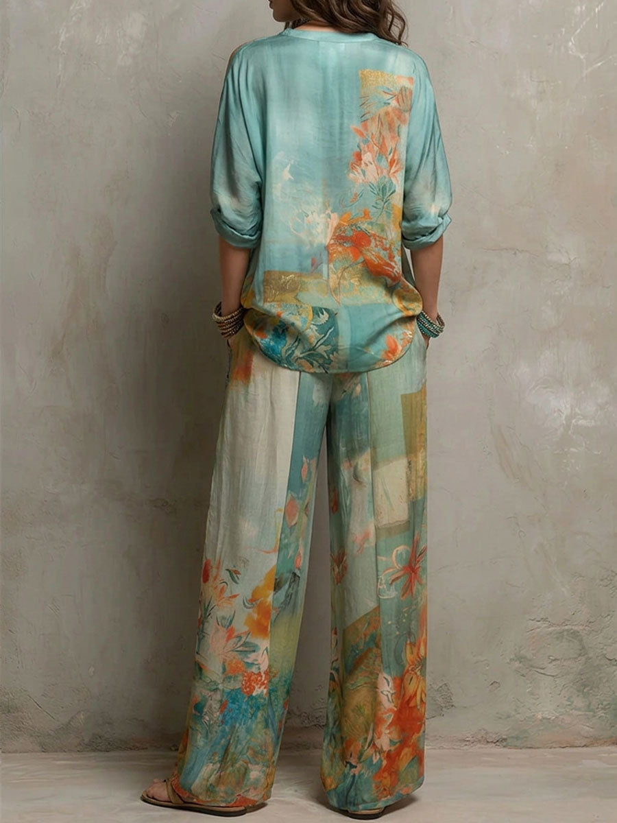 Franzel | Floral Wide-Leg Two-Piece Set