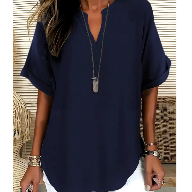Women's V-Neck Collared Relaxed Blouse