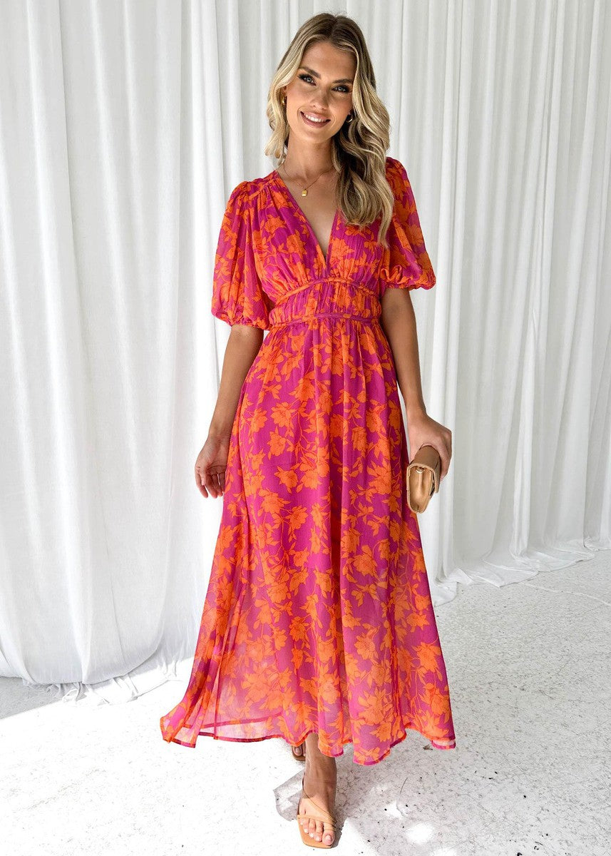 Warren | Casual Floral V Neck Maxi Dress